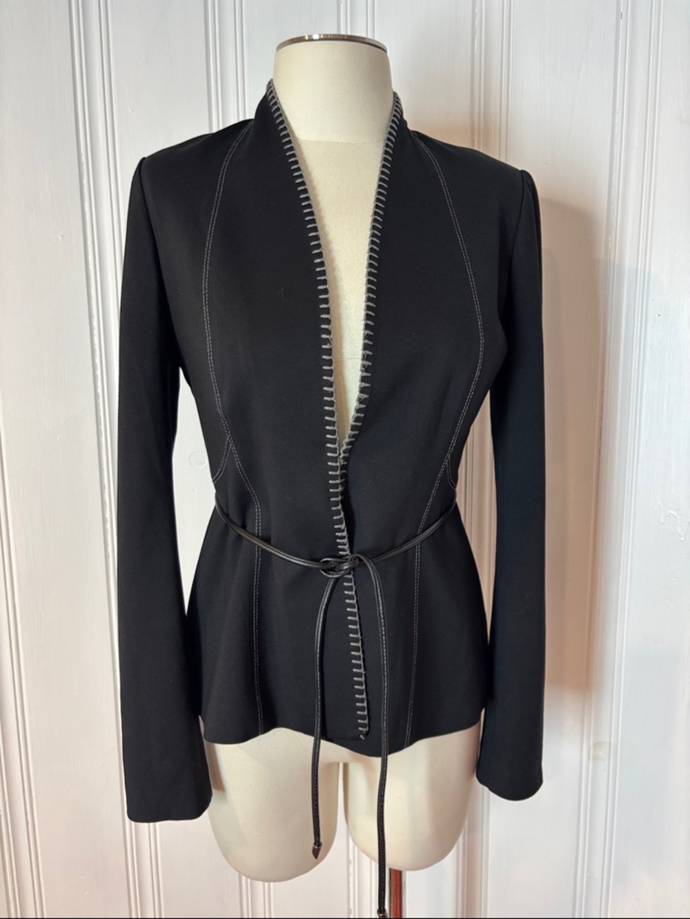 Iris Setlakwe Black Women's Belted Blazer with Contrast Stitch